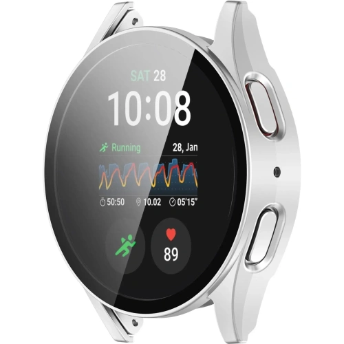 Etui ze szkłem do zegarka Bizon Case+Glass Watch do Samsung Galaxy Watch 7 44 mm satynowo srebrne