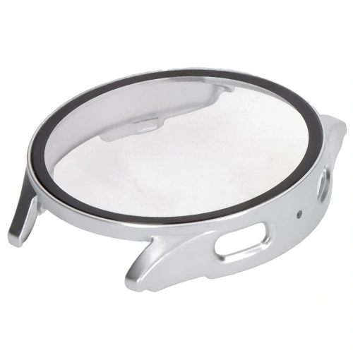 Etui ze szkłem do zegarka Bizon Case+Glass Watch do Samsung Galaxy Watch 7 44 mm satynowo srebrne