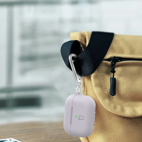 Silikonowe etui z karabińczykiem Bizon Case Headphone Silicone do Apple AirPods 4 jasnofioletowe