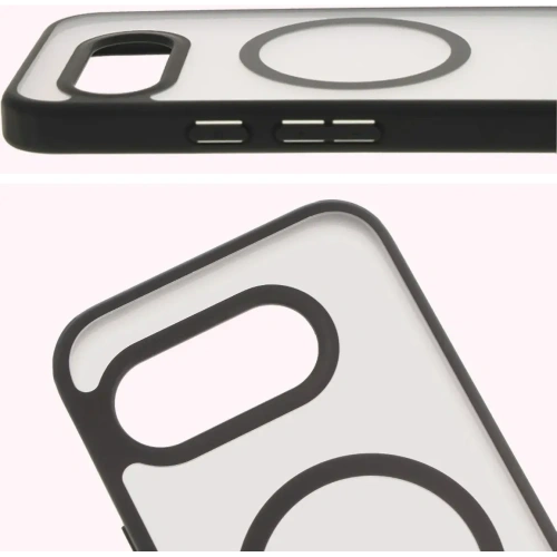 Etui z pierścieniem magnetycznym Bizon Case MatteO do Google Pixel 9a półprzezroczyste z czarną ramką