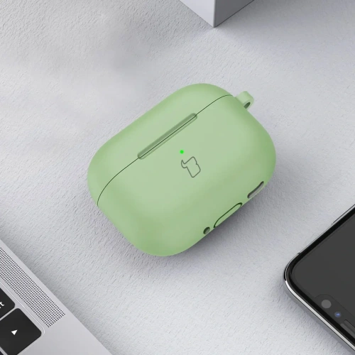 Silikonowe etui z karabińczykiem Bizon Case Headphone Silicone do Apple AirPods 4 jasnozielone