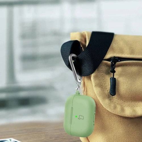 Silikonowe etui z karabińczykiem Bizon Case Headphone Silicone do Apple AirPods 4 jasnozielone