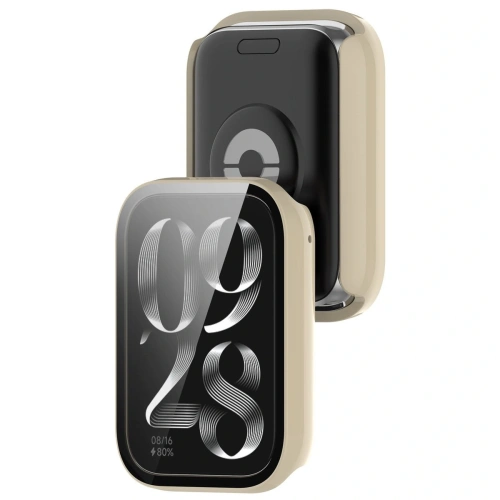Etui ze szkłem do zegarka Bizon Case+Glass Watch do Xiaomi Mi Smart Band 9 Pro beżowe