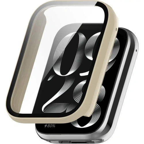 Etui ze szkłem do zegarka Bizon Case+Glass Watch do Xiaomi Mi Smart Band 9 Pro beżowe