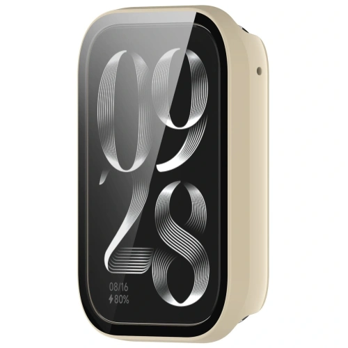 Etui ze szkłem do zegarka Bizon Case+Glass Watch do Xiaomi Mi Smart Band 9 Pro beżowe