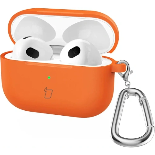 Silikonowe etui z karabińczykiem Bizon Case Headphone Silicone do Apple AirPods 4 pomarańczowe