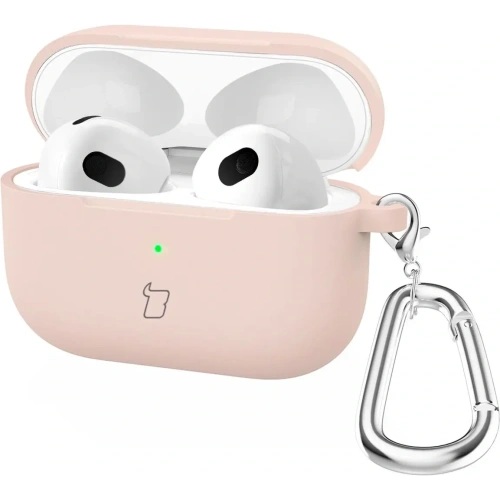 Silikonowe etui z karabińczykiem Bizon Case Headphone Silicone do Apple AirPods 4 jasnoróżowe