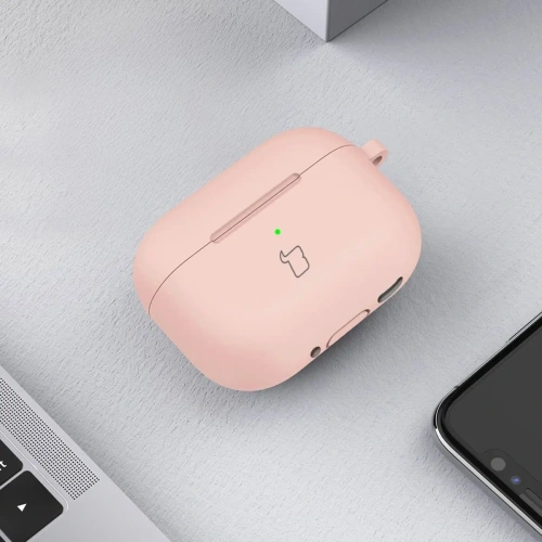 Silikonowe etui z karabińczykiem Bizon Case Headphone Silicone do Apple AirPods 4 jasnoróżowe