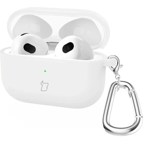 Silikonowe etui z karabińczykiem Bizon Case Headphone Silicone do Apple AirPods 4 białe