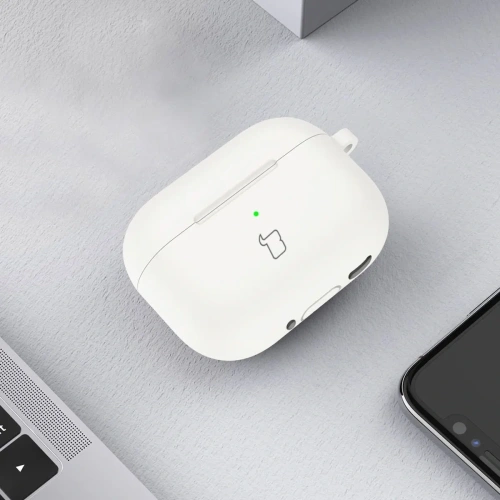 Silikonowe etui z karabińczykiem Bizon Case Headphone Silicone do Apple AirPods 4 białe