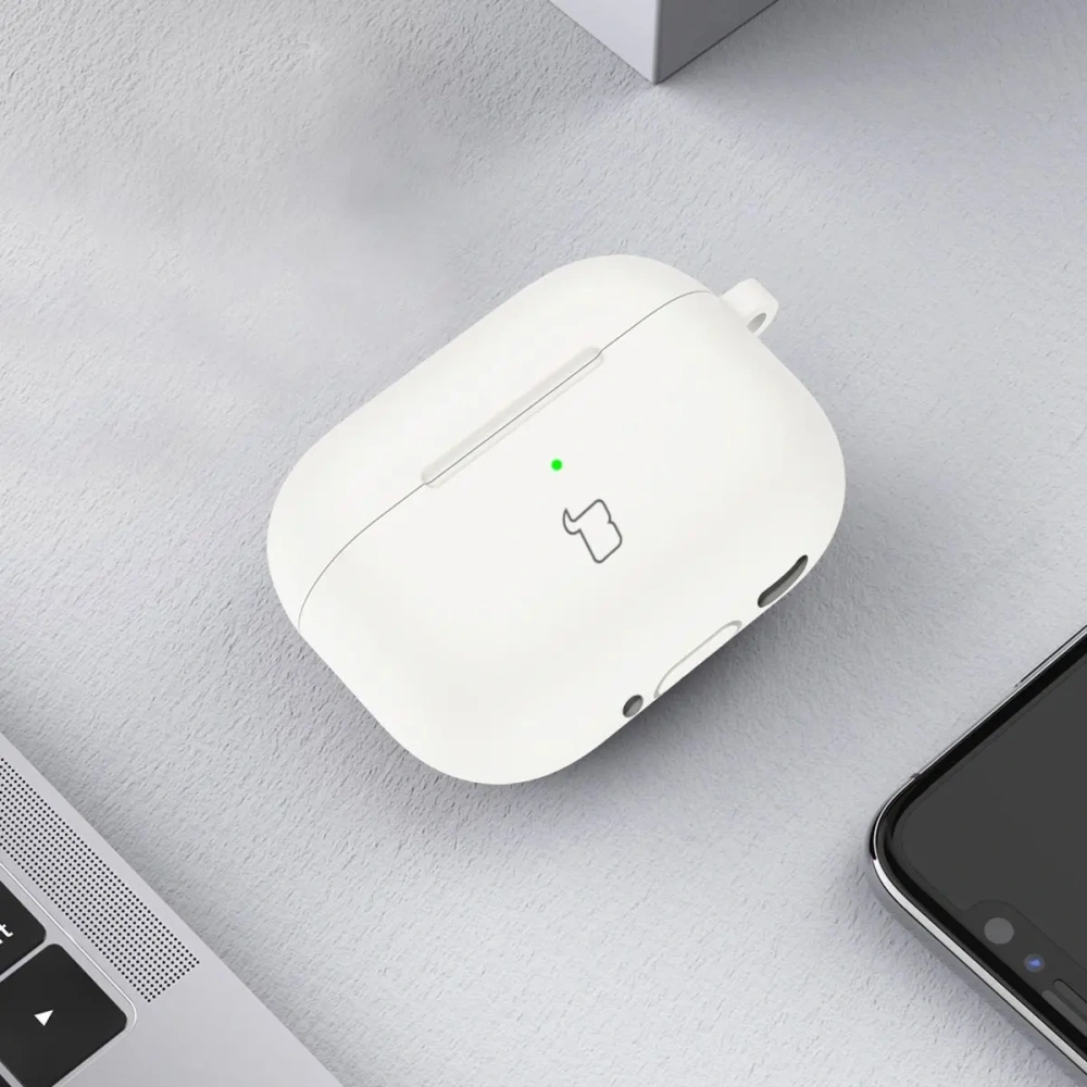 Hurtownia GSM - Silikonowe etui z karabińczykiem Bizon Case Headphone Silicone do Apple AirPods 4 białe - BIZ7985 - {ean13} - Hurt