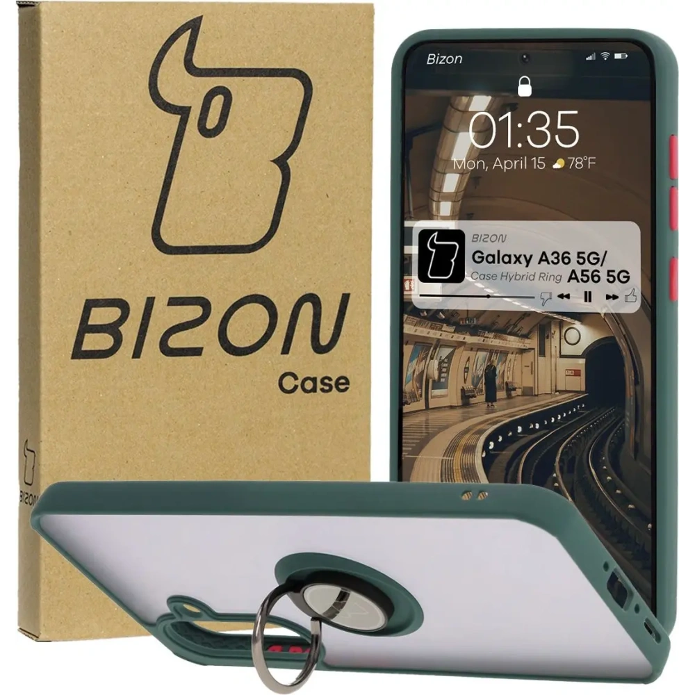 Wholesale Bizon Case Hybrid Ring Samsung Galaxy A36 5G / A56 5G smoky with a dark green frame - BIZ7999 - {ean13} - Hurt