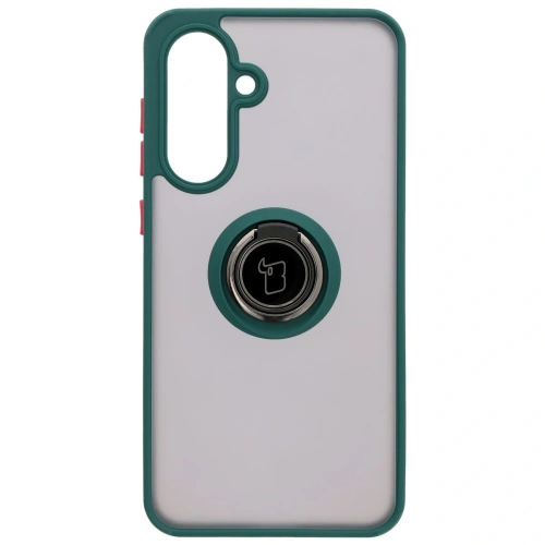 Etui z uchwytem na palec Bizon Case Hybrid Ring do Samsung Galaxy A36 5G / A56 5G przydymione z ciemnozieloną ramką