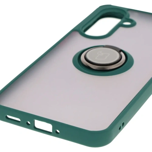 Etui z uchwytem na palec Bizon Case Hybrid Ring do Samsung Galaxy A36 5G / A56 5G przydymione z ciemnozieloną ramką