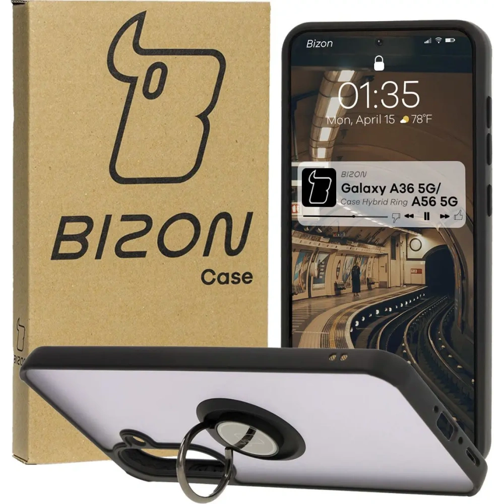 Wholesale Bizon Case Hybrid Ring Samsung Galaxy A36 5G / A56 5G smoky with a black frame - BIZ8000 - {ean13} - Hurt