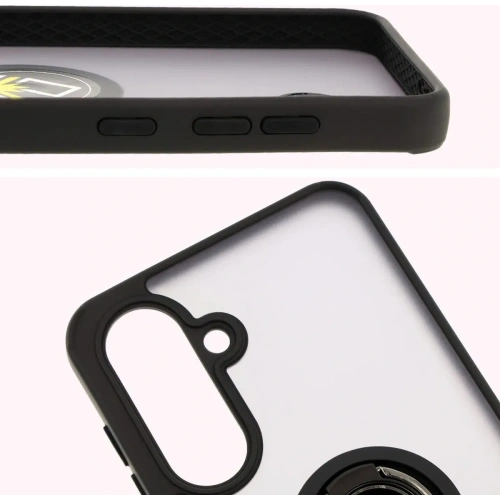 Etui z uchwytem na palec Bizon Case Hybrid Ring do Samsung Galaxy A36 5G / A56 5G przydymione z czarną ramką