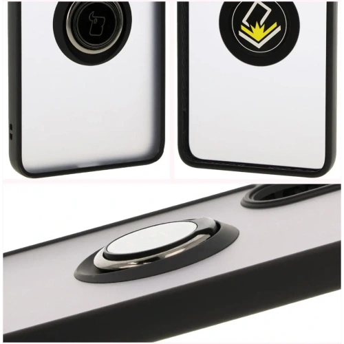 Etui z uchwytem na palec Bizon Case Hybrid Ring do Samsung Galaxy A36 5G / A56 5G przydymione z czarną ramką