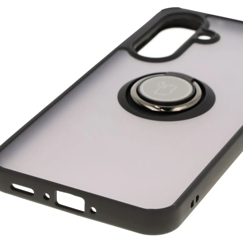 Etui z uchwytem na palec Bizon Case Hybrid Ring do Samsung Galaxy A36 5G / A56 5G przydymione z czarną ramką