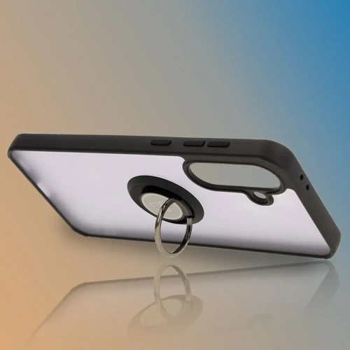 Etui z uchwytem na palec Bizon Case Hybrid Ring do Samsung Galaxy A36 5G / A56 5G przydymione z czarną ramką