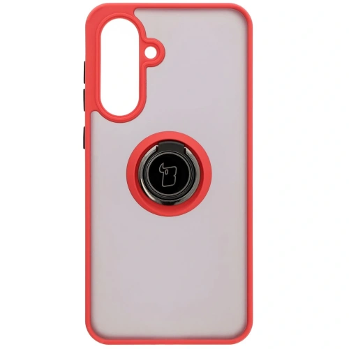 Etui z uchwytem na palec Bizon Case Hybrid Ring do Samsung Galaxy A36 5G / A56 5G przydymione z czerwoną ramką