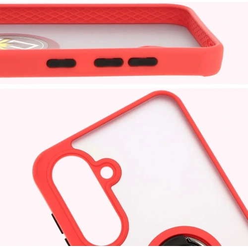 Etui z uchwytem na palec Bizon Case Hybrid Ring do Samsung Galaxy A36 5G / A56 5G przydymione z czerwoną ramką
