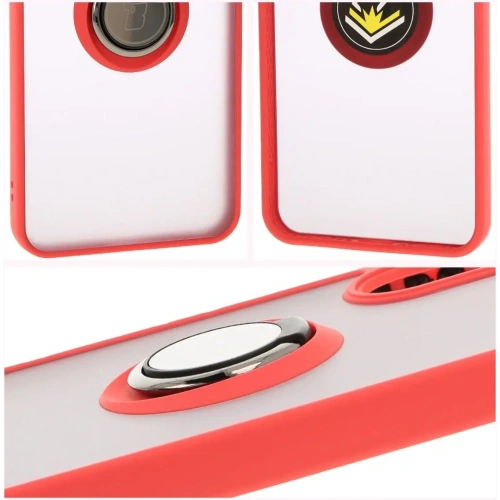 Etui z uchwytem na palec Bizon Case Hybrid Ring do Samsung Galaxy A36 5G / A56 5G przydymione z czerwoną ramką