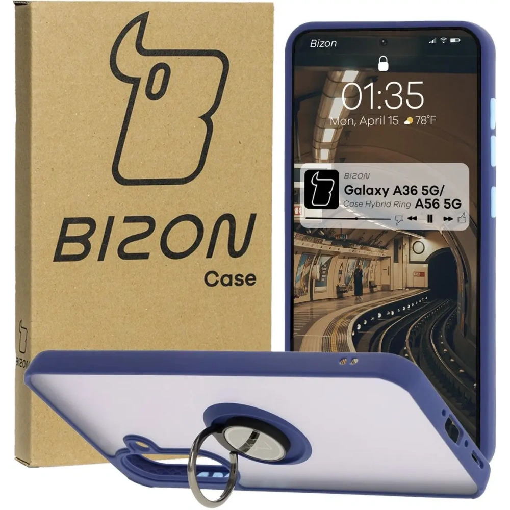 Wholesale Bizon Case Hybrid Ring Samsung Galaxy A36 5G / A56 5G smoky with a navy blue frame - BIZ8002 - {ean13} - Hurt