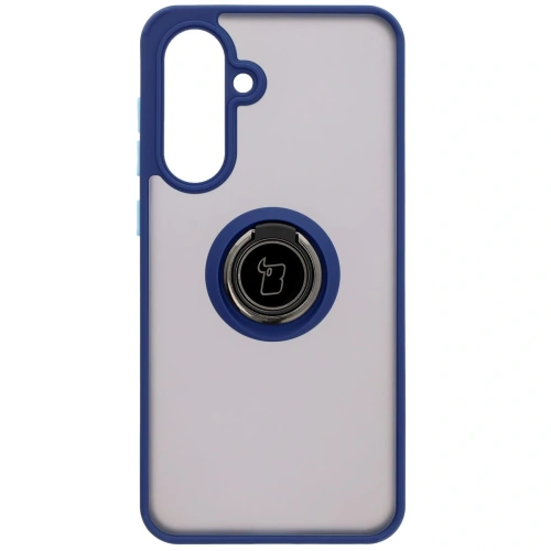 Etui z uchwytem na palec Bizon Case Hybrid Ring do Samsung Galaxy A36 5G / A56 5G przydymione z granatową ramką