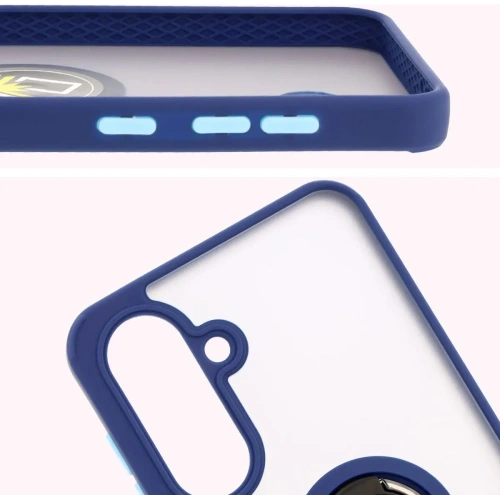 Etui z uchwytem na palec Bizon Case Hybrid Ring do Samsung Galaxy A36 5G / A56 5G przydymione z granatową ramką