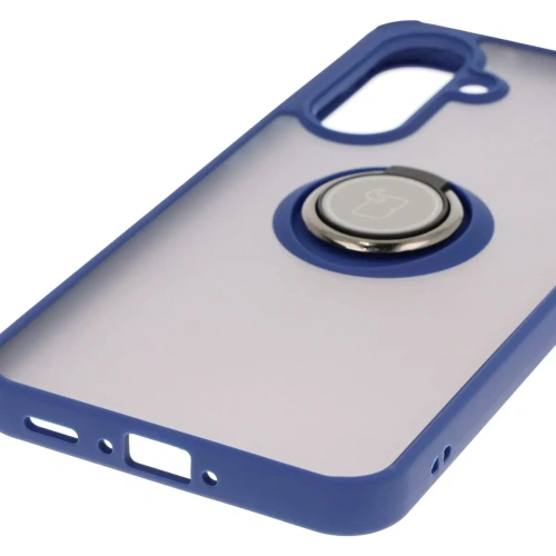 Etui z uchwytem na palec Bizon Case Hybrid Ring do Samsung Galaxy A36 5G / A56 5G przydymione z granatową ramką