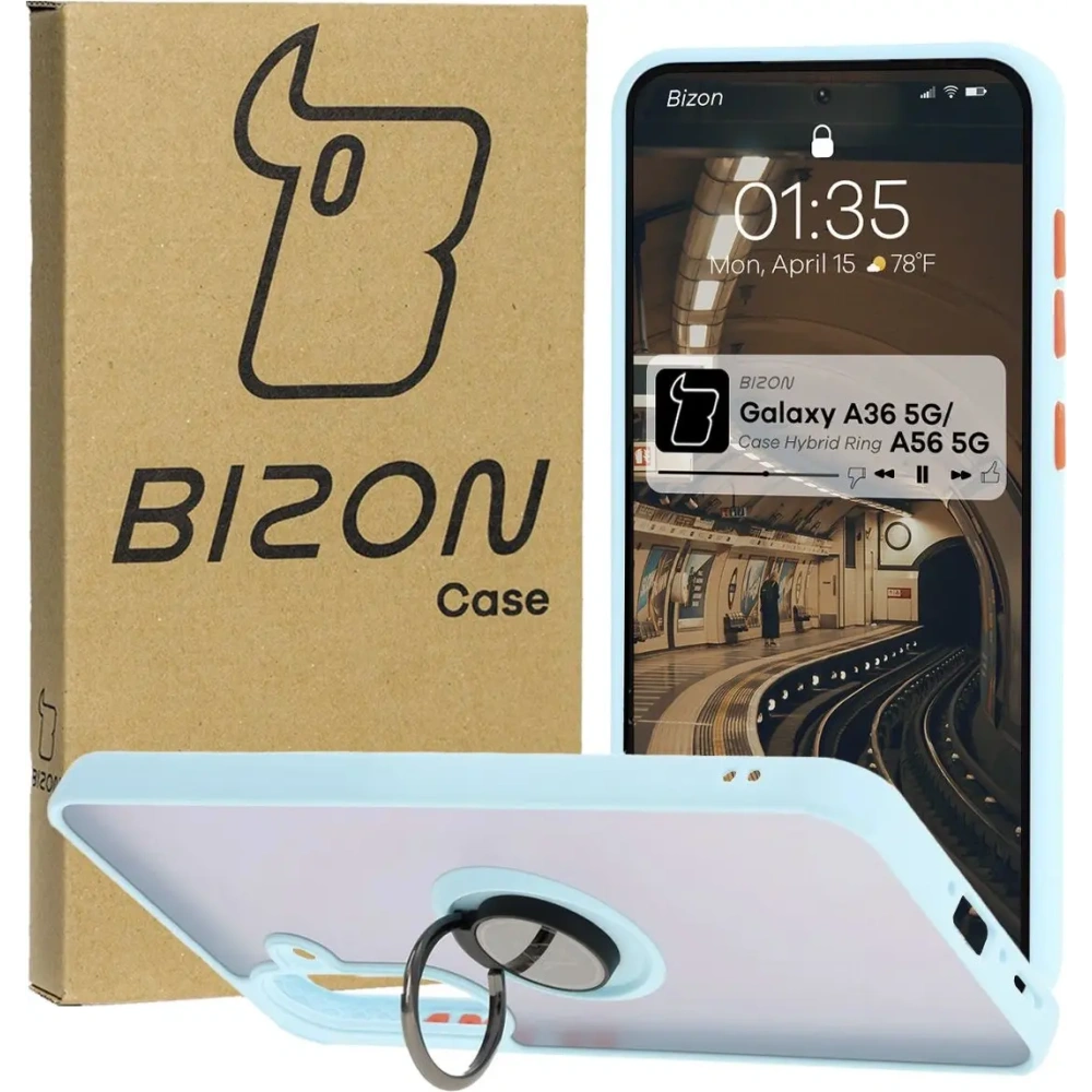 Wholesale Bizon Case Hybrid Ring Samsung Galaxy A36 5G / A56 5G smoky with a light blue frame - BIZ8003 - {ean13} - Hurt