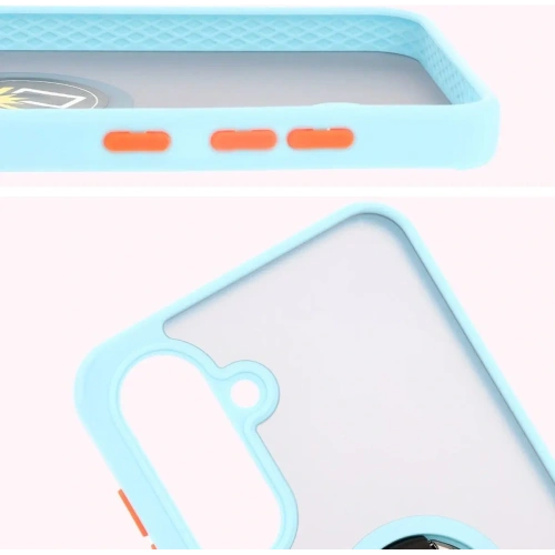 Etui z uchwytem na palec Bizon Case Hybrid Ring do Samsung Galaxy A36 5G / A56 5G przydymione z jasnoniebieską ramką