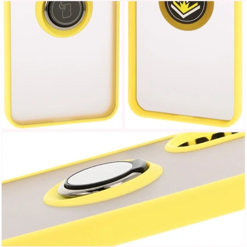 Etui z uchwytem na palec Bizon Case Hybrid Ring do Samsung Galaxy A36 5G / A56 5G przydymione z żółtą ramką