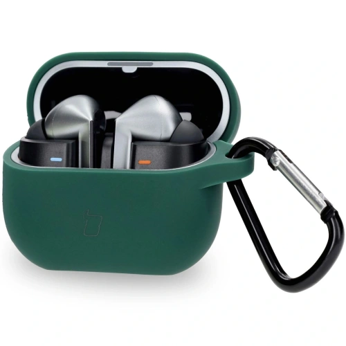 Silikonowe etui z karabińczykiem Bizon Case Headphone Silicone do Samsung Galaxy Buds 3 / 3 Pro ciemnozielone