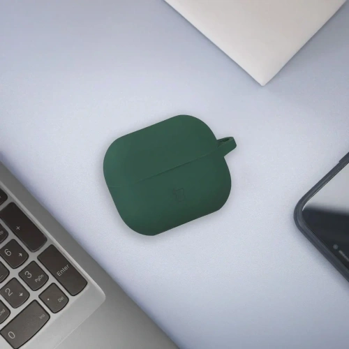 Silikonowe etui z karabińczykiem Bizon Case Headphone Silicone do Samsung Galaxy Buds 3 / 3 Pro ciemnozielone