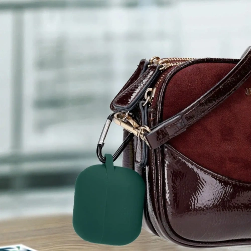 Silikonowe etui z karabińczykiem Bizon Case Headphone Silicone do Samsung Galaxy Buds 3 / 3 Pro ciemnozielone