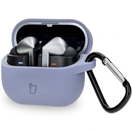 Silikonowe etui z karabińczykiem Bizon Case Headphone Silicone do Samsung Galaxy Buds 3 / 3 Pro szare