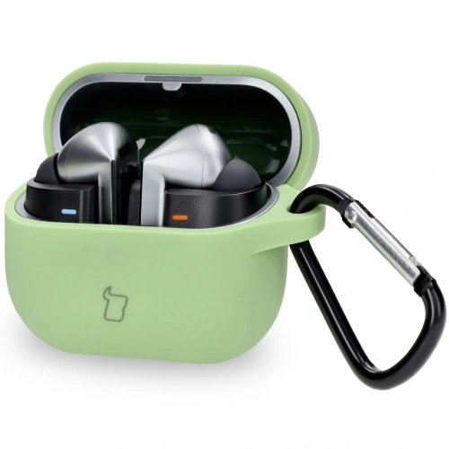 Silikonowe etui z karabińczykiem Bizon Case Headphone Silicone do Samsung Galaxy Buds 3 / 3 Pro jasnozielone