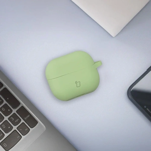 Silikonowe etui z karabińczykiem Bizon Case Headphone Silicone do Samsung Galaxy Buds 3 / 3 Pro jasnozielone