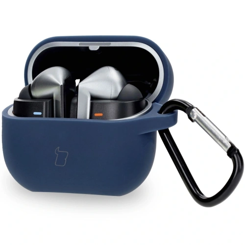 Silikonowe etui z karabińczykiem Bizon Case Headphone Silicone do Samsung Galaxy Buds 3 / 3 Pro ciemnoniebieskie
