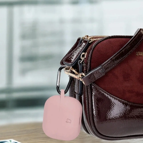 Silikonowe etui z karabińczykiem Bizon Case Headphone Silicone do Samsung Galaxy Buds 3 / 3 Pro jasnoróżowe