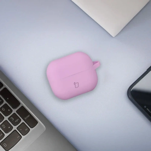 Silikonowe etui z karabińczykiem Bizon Case Headphone Silicone do Samsung Galaxy Buds 3 / 3 Pro jasnofioletowe