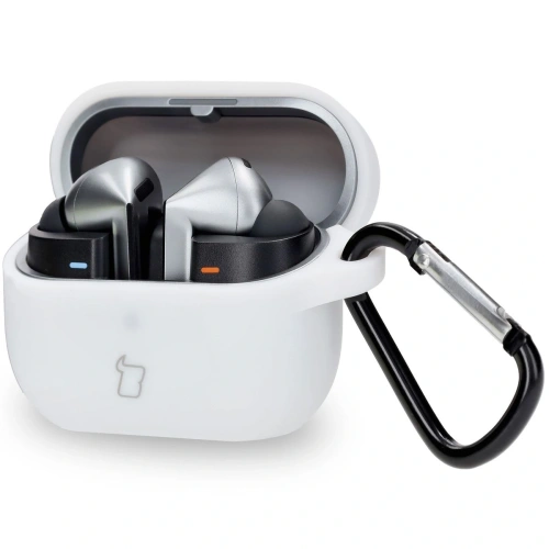Silikonowe etui z karabińczykiem Bizon Case Headphone Silicone do Samsung Galaxy Buds 3 / 3 Pro białe