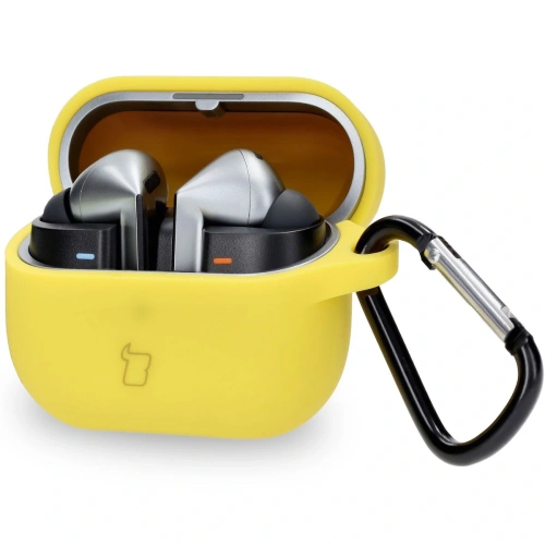 Silikonowe etui z karabińczykiem Bizon Case Headphone Silicone do Samsung Galaxy Buds 3 / 3 Pro żółte
