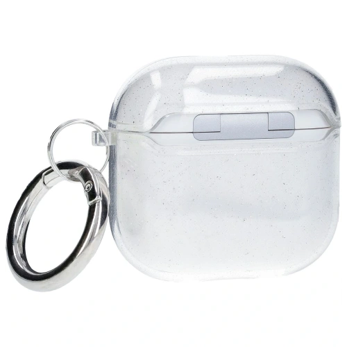 Elastyczne etui z karabińczykiem Bizon Case Headphone Clear do Apple AirPods 4 przezroczysto-brokatowe