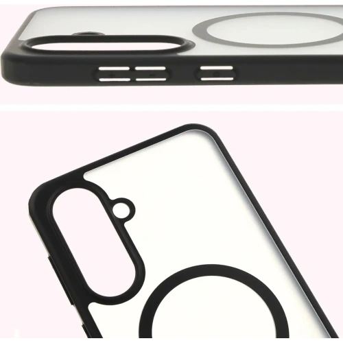 Etui z pierścieniem magnetycznym Bizon Case MatteO do Samsung Galaxy A36 5G półprzezroczyste z czarną ramką