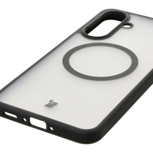 Etui z pierścieniem magnetycznym Bizon Case MatteO do Samsung Galaxy A36 5G półprzezroczyste z czarną ramką
