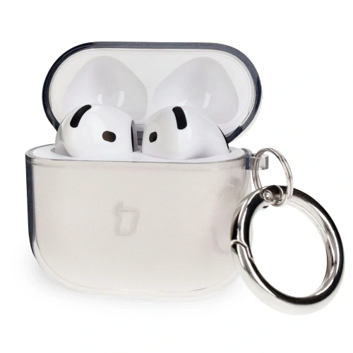 Elastyczne etui z karabińczykiem Bizon Case Headphone Clear do Apple AirPods 4 przezroczysto-czarne