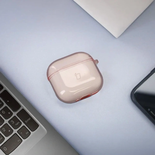 Elastyczne etui z karabińczykiem Bizon Case Headphone Clear do Apple AirPods 4 przezroczysto-różowe