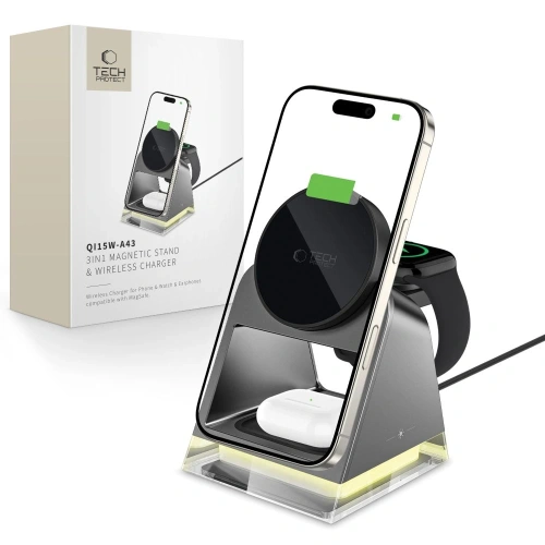 Ładowarka bezprzewodowa Tech-Protect QI15W-A43 3in1 Magnetic MagSafe Wireless Charger Black